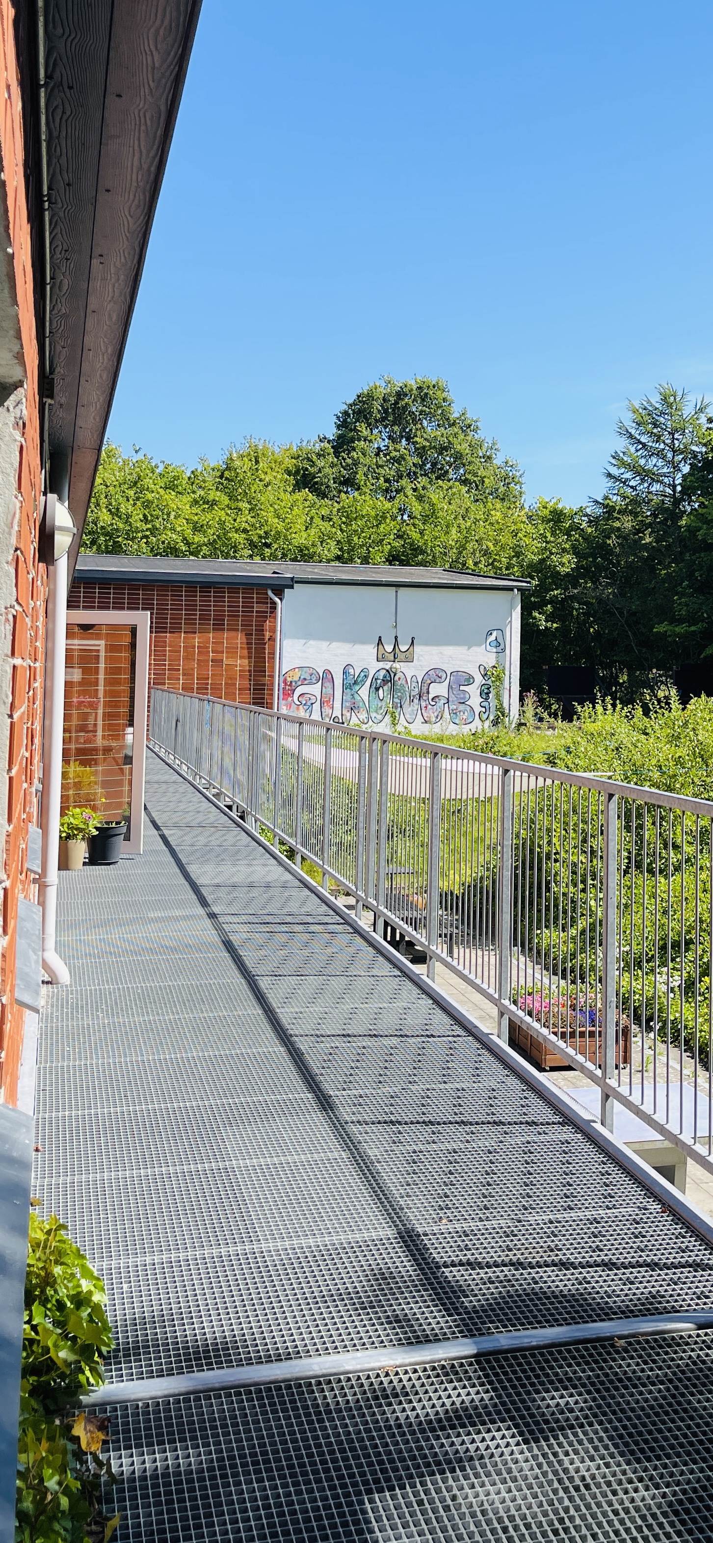 svalegang med grafitti bagved